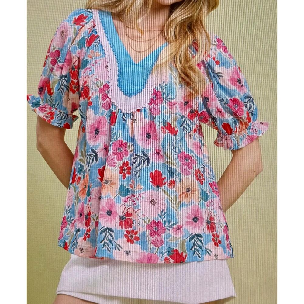 NEW UMGEE aqua bloom blouse in multi